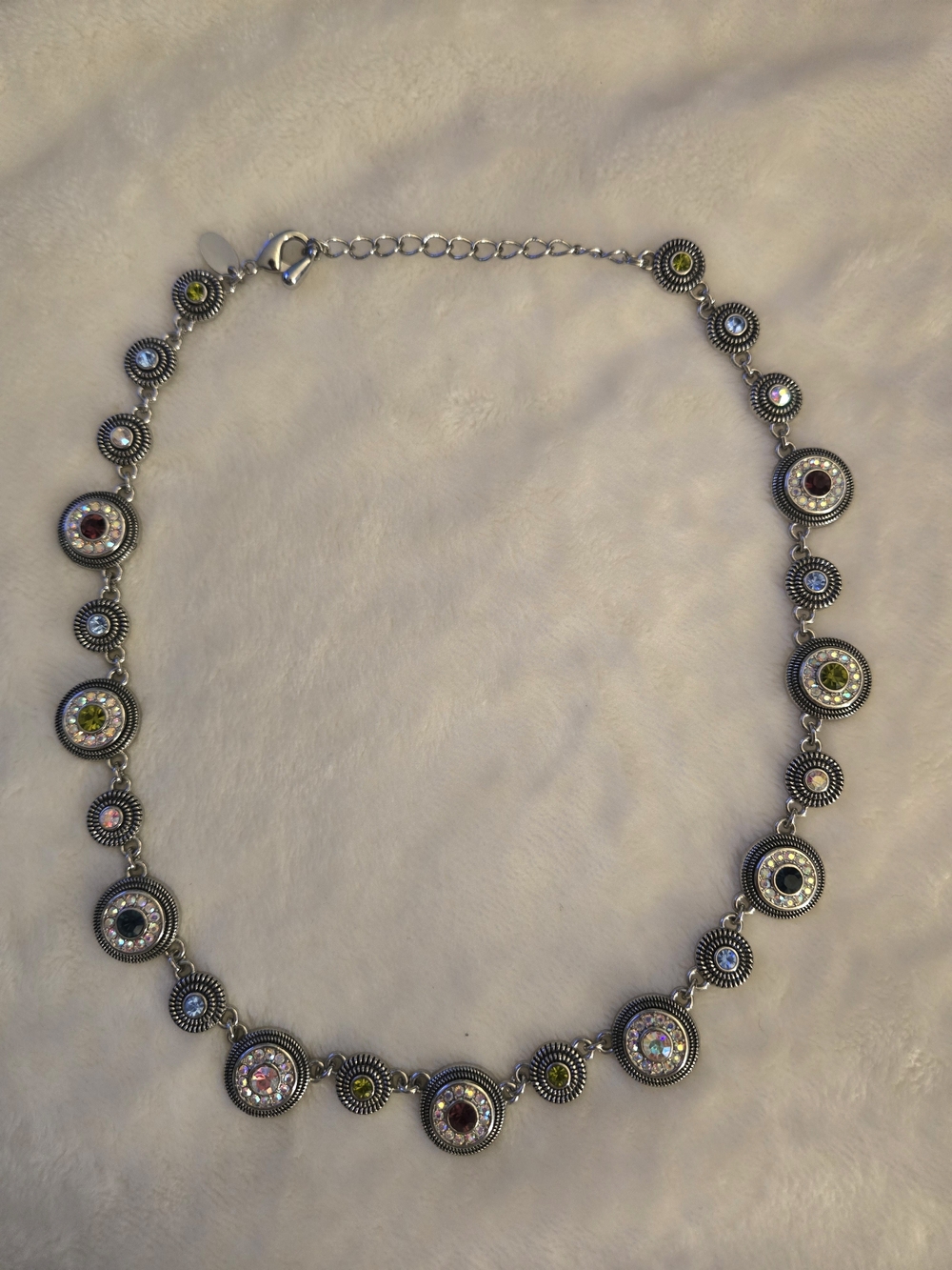 Lia Sophia Silver-Tone Multi-Color Crystal Disc Necklace